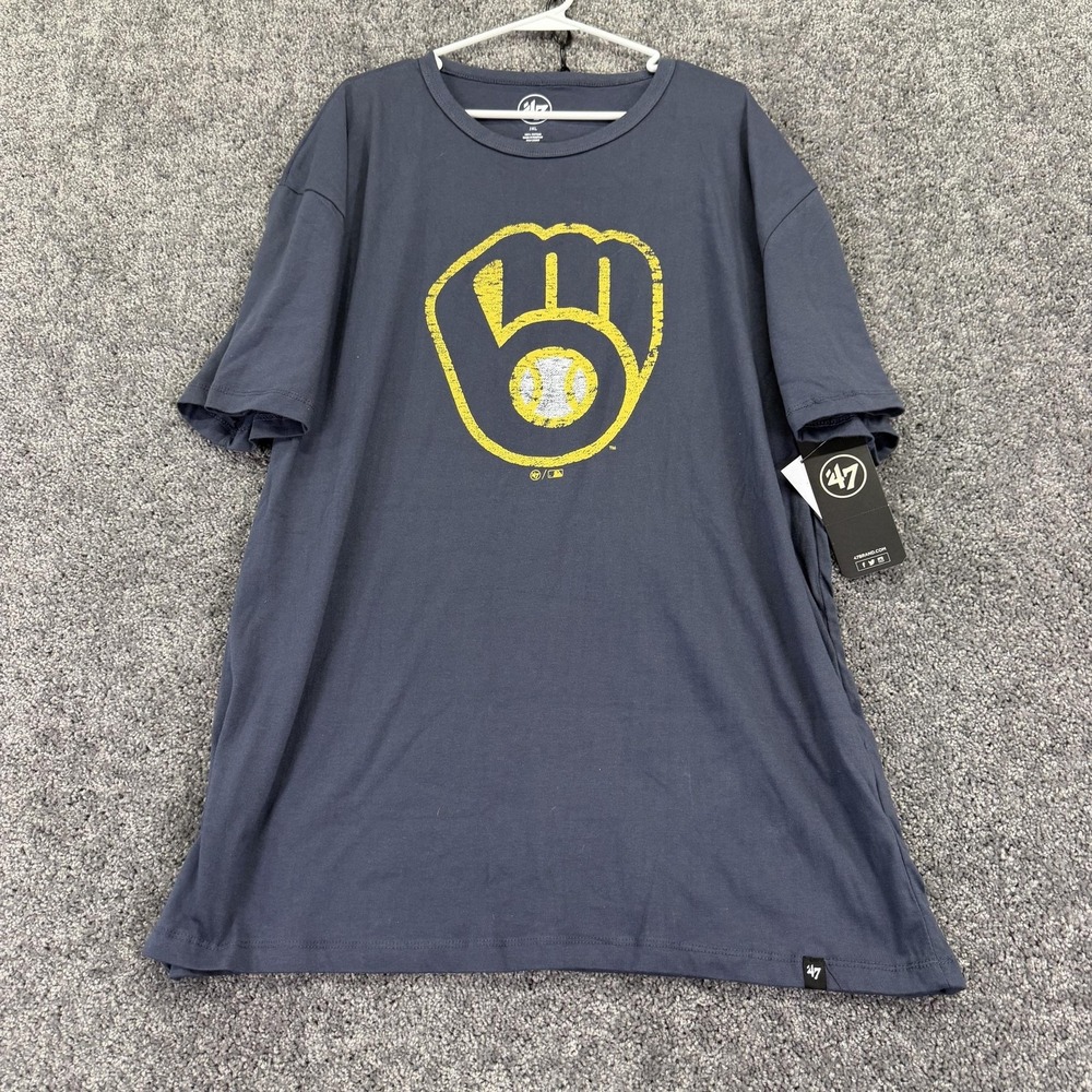 Milwaukee Brewers Shirt Mens 2XL Blue MLB Baseball '47 Logo Graphic Tee Top